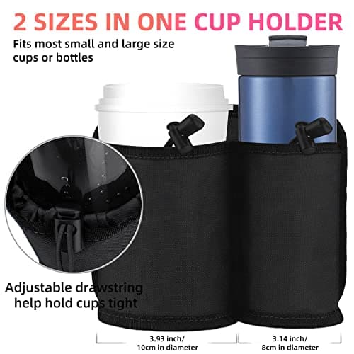 WALNEW Luggage Travel Cup Holder, Hands-free Drink Caddy Attachment Drinks Carrier for Drink Beverages Coffee Mugs fits Roll on Suitcase Handles Travel Accessories Black — view 3