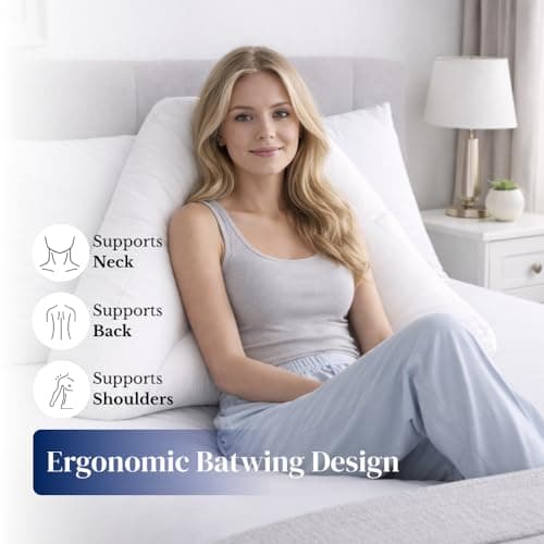 Lancashire Textiles Orthopaedic Batwing Shaped Neck & Back Support Pillow for Help with Cushioning and Sitting Complete with White Removable Pillowcase — view 5