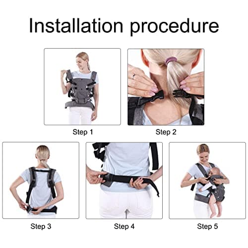 Baby Carrier, Baby Carriers from Newborn,Baby Toddler Carriers Accessories Cozy Baby Holder Carrier,Adjustable Babies Wrap Front Back Support for Infants 7-45lbs Girl and Boy-Grey — view 3