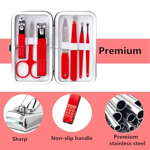 Manicure Set Nail Clipper Set Women Men Stainless Steel Toe Finger Nail Clippers Kit Personal Care Tools with Portable Travel Case Manicure Tools Grooming Kit for Women Men Friends(Red) — view 3