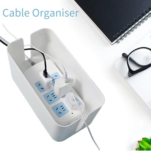 Cable Tidy Box White Cable Box with Bamboo Lid Cable Organiser Cable Management Box for Hiding Cables and Plugs — view 5