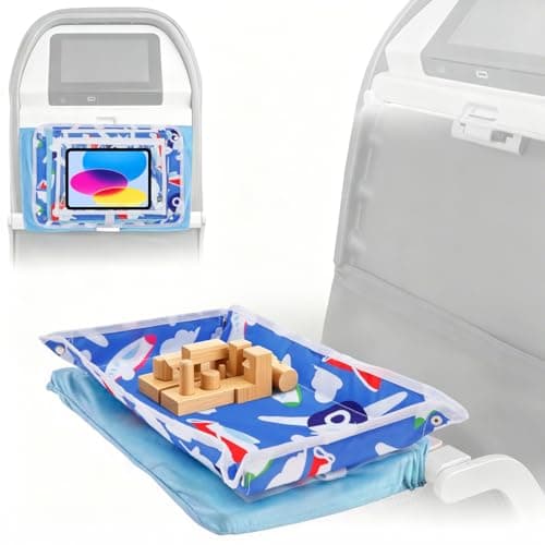 Bpyhebe Airplane Tray Cover Kids, Car Seat Tray with Transparent Tablet Pocket for Kids Travel, Toddler Airplane Travel Essentials(Airplane)