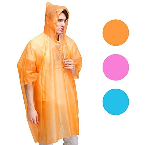 Emergency Rain Poncho Adult with Drawstring Hood - 6 Pack of Color Assorted Waterproof Thinker Ponchos - Lightweight yet Strong, Reusable or Disposable - for Concerts, Amusement Parks, Camping. — view 4