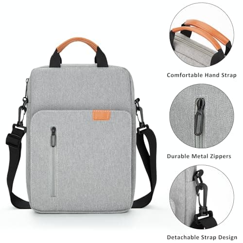 jooeer 13-14 Inch Laptop Sleeve Case Waterproof Polyester Shoulder Bag Compatible with MacBook Air Pro M4 M3 M2 M1, Surface Pro (Grey, 13 Inch) — view 5