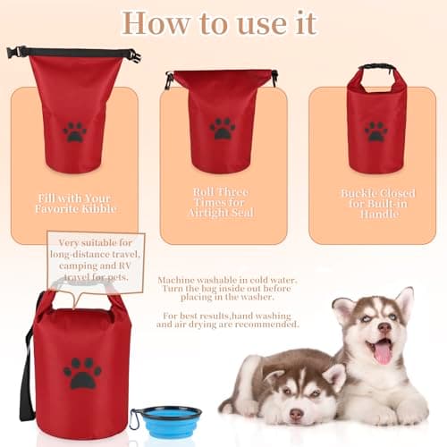 APITOS Compact Dog Travel Bag 2-Pack, 11 lb (4.98 kg) Pet Food Storage with Foldable Bowls, Leak-Proof Design for Car Trips, Camping, Day Outings (Red) — view 3