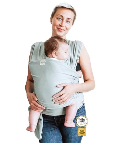RYLOOBABY Baby Sling Carrier & Stretchy Baby Wrap – Newborn Baby Carrier 3.2–15 kg, Soft Cotton Hands-Free Babywearing Sling, Hip Healthy, One Size XXS–XXXL – Sage
