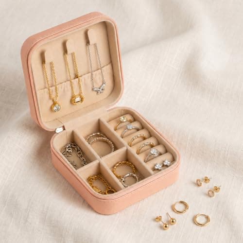 GoDyna 12 Pack Travel Jewelry Box PU Leather Organizer Portable Case Pink — view 2