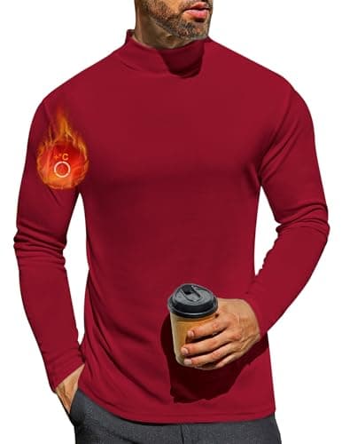 Ekouaer Men's Mock Turtleneck Shirts Long Sleeve Basic Turtle Neck Undershirt Lightweight Thermal Top Red M