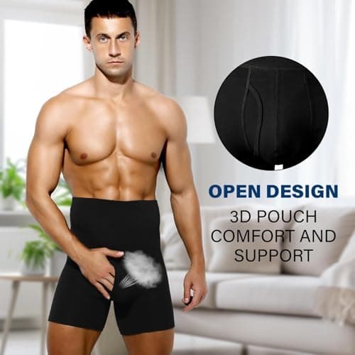 Ckzyrith Men's Thermal Winter Underwear Cotton Warm High Waist Compression Shapewear Underwear Belly Control Boxer Trousers with Open Fly, black, M — view 5