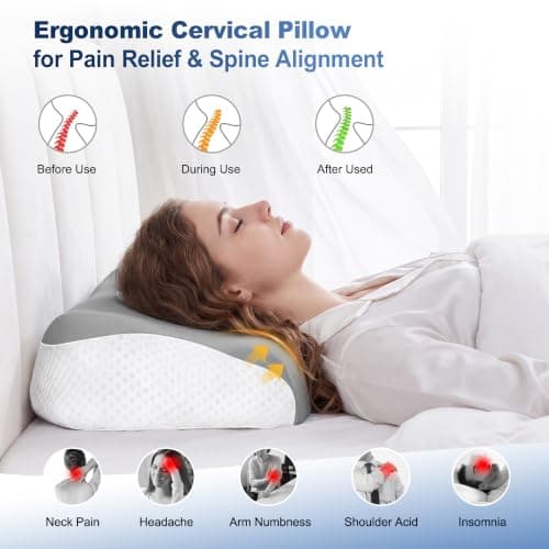 VYLEE Memory Foam Pillow, Neck Pillow, Ergonomic Pillow, Cervical Pillow — view 2