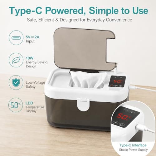 Baby Wipe Warmer, Portable USB Wipes Dispenser with 5 Temperature Modes Wipe Warmer Including Night Light | Large Capacity Wet Wipe Dispenser with Fast Heating — view 4