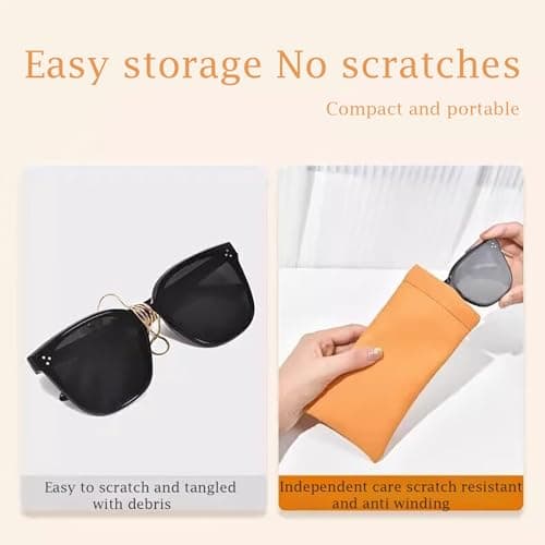 Soft Glasses Case 4 Pack, Portable Squeeze Top Leather Glasses Case for Protecting Glasses, Travel Eyeglass Sunglasses Case Water Proof Glasses Pouch Storage Bags Suitable for Women Men Students Kids — view 5