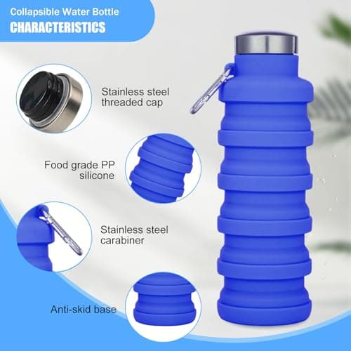 Collapsible Water Bottle, 500ml Silicone Water Bottle with Carabiner-Purple — view 3