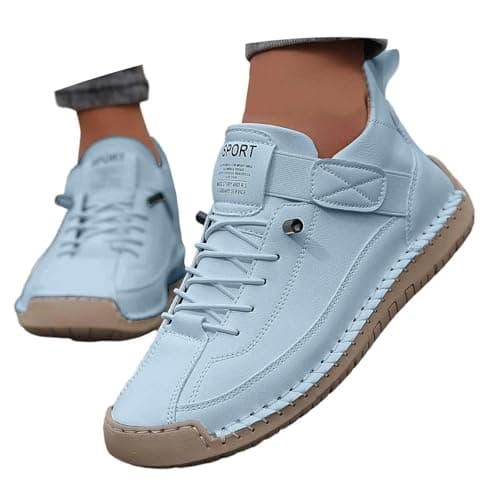 Womens Leather Trainers Flat Lace Slip on Running Walking Shoes Ladies Lightweight Breathable Ankle Gym Sport Sneakers Women Orthopedic Arch Support Trainers (Sky Blue, 9) — view 4