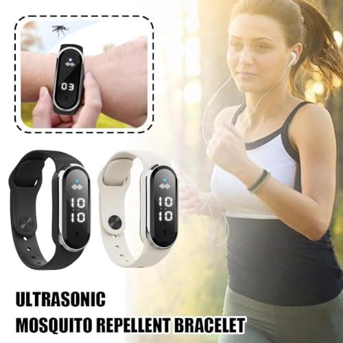 Ultrasonic Mosquito Repellent Bracelet, 150 Hour Battery Life Wearable Buzz Defense Watch with Adjustable Silicone Strap, Waterproof Outdoor Anti Mosquito Band for Kids and Adults (White) — view 3
