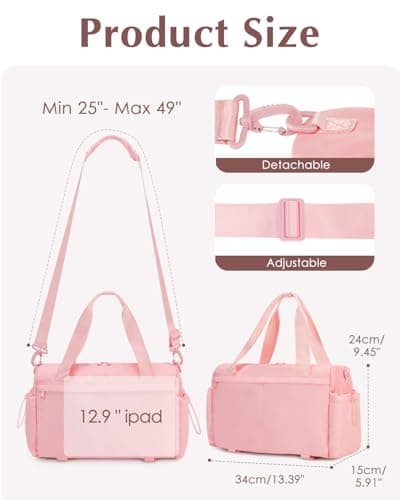Small Gym Bag Womens with Yoga Mat Holder and Wet Compartment, Pink — view 4