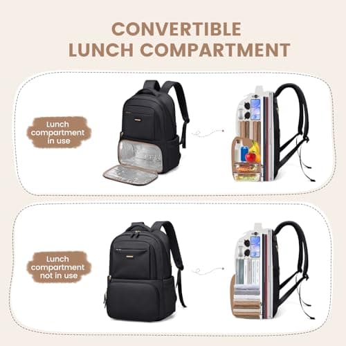 GOLF SUPAGS Lunch Backpack 16 Inch Laptop Backpack with Insulated Cooler Lunch Box Food Bag for College Work Camping Picnics (Black) — view 3