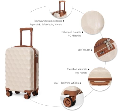 Aklsvion Carry On Suitcase 20 Inch Hand Luggage Travel Trolley Case Cabin Suitcase PC Hardshell Travel Luggage 4 Spinner Wheels Wet Pocket Cabin Bag for Business Travel Fits Ryanair, Easyjet (Beige) — view 5