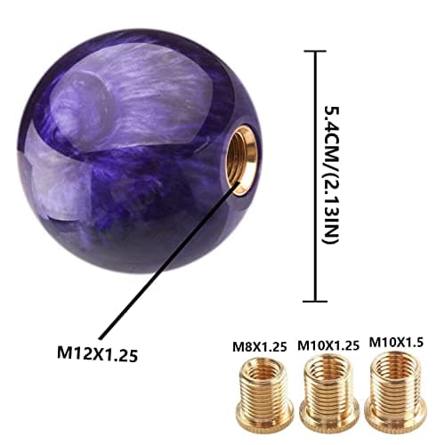 YIUIY Round Ball Shift Knob Universal Marble Style Gear Shift Knob 5 6 Speed for Manual Automatic Vehicles with Adapters (Purple) — view 2