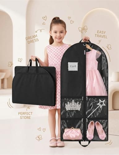2PCS Costume Garment Bags for Dancers, Garment Bags with 5 Large Capacity Pocket, Foldable Clothes Covers for Suits, Travel & Sports Jersey, Cheer Uniform — view 3