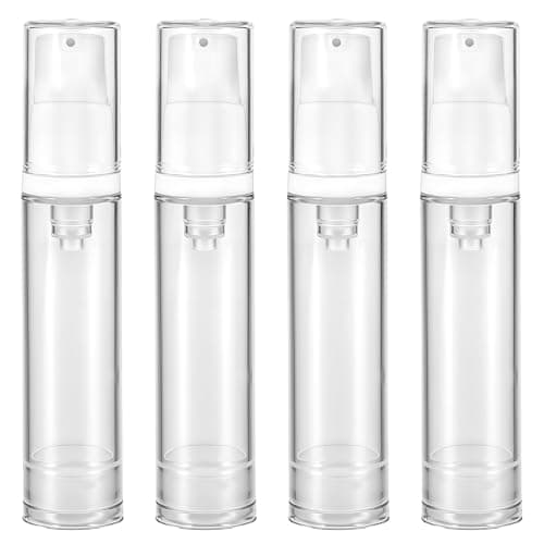 4 Pcs Empty Airless Vacuum Cosmetic Container - Refillable Clear Travel Pump Bottle for DIY Foundation, Gel, Lotion, Moisturiser, Shampoo, Toiletry (10ml)