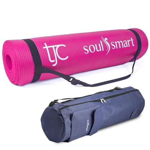 TJC 10MM Yoga Mat & Bag Set, Non-Slip NBR, Pink Mat & Blue Bag