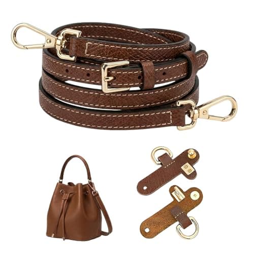 1 Set Cognac Brown Slim Crossbody Bag Strap Replacement Adjustable Handbag Shoulder Sling 120cm Length PU Faux Leather with Gold-Tone Hardware No-Punch Conversion Clasps for Adults DIY