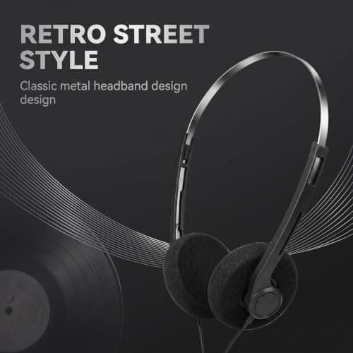 Wwyan Black Retro Over-Ear Earphones,Mini Stereo Lightweight Headphones with Cord,Hi-Fi Stereo Earphone Headset,80s 90s Vintage Headset Wired, and Earbuds Headphones — view 4