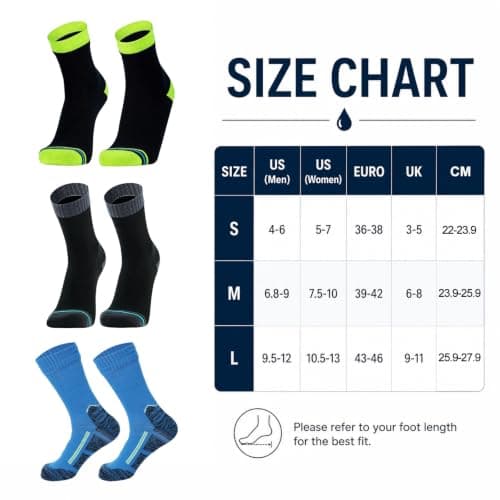 JiaYouLC Unisex Mid Calf Waterproof Socks Stretchy Mens Water Proof Socks for Hiking Cycling Running Sport Jogging Mountain Climbing (UK, Numeric, 6, 8, Regular, Regular, Black) — view 4