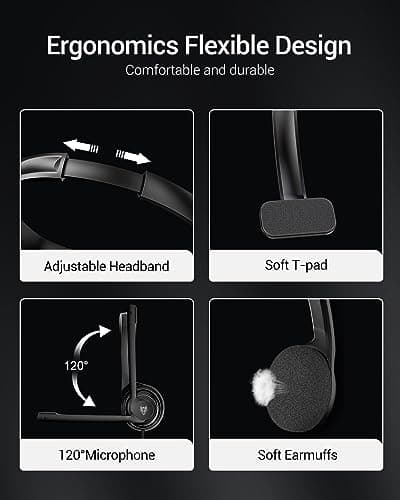 NUBWO HW02 USB Headset with Microphone Noise Cancelling &in-line Control, Ultra Comfort Computer Headset for Laptop pc, On-Ear Wired Office Call Center Headset for Boom Skype Webinars, 5 Packs — view 5