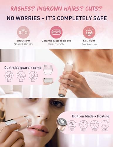Bikini Trimmer Women 2-in-1 Facial Hair Remover for Women,USB Razors Woman,Dual Head Shaver Women with Light for Intimate,Lady Shavers for Woman Pubic Hair for Lip Underarm Body,Travel Lock,Salt Pink — view 3