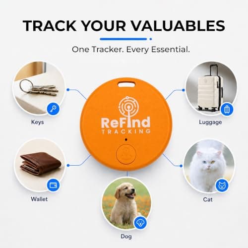 ReFind R2 Smart Tracker for Android and iPhone. Mini GPS Tag Bluetooth 5.0 Key Finder. Samsung AirTag Alternative for Keys, Pets, Wallets and Luggage (Orange) — view 3