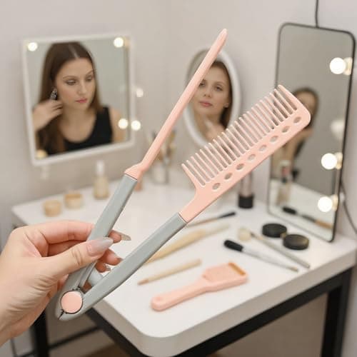 Heat-resistant V Hair Styling Comb, v shaped Hair Straightening Comb For Flat Iron, Professional Smoothing Grooming Brush For Home Travel Road Trip Vacation Dating Commuting — view 3