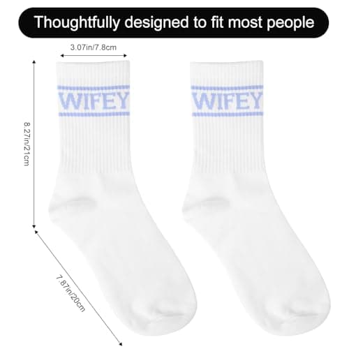 Mikovivi Wifey Socks for Women, Soft Cotton Newlywed Socks with Blue Text Bridal Wedding Gifts Honeymoon Essentials for Wives Birthday Anniversary Engagement — view 3