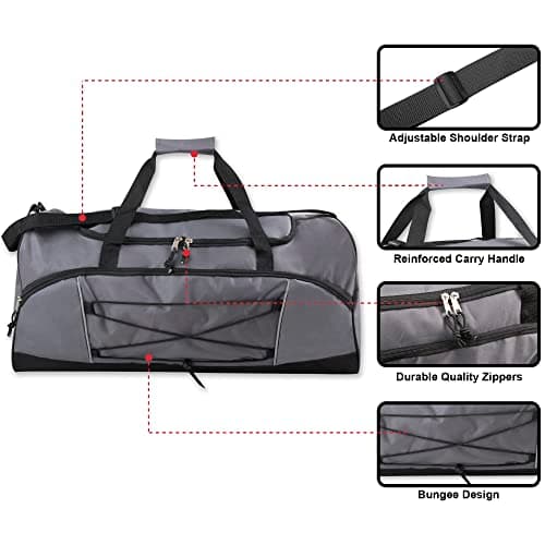 60 Litre Duffle Bag – Heavy Duty Extra Large Sports Gym Equipment Travel Duffel Bag for Men and Women (Grey) — view 2