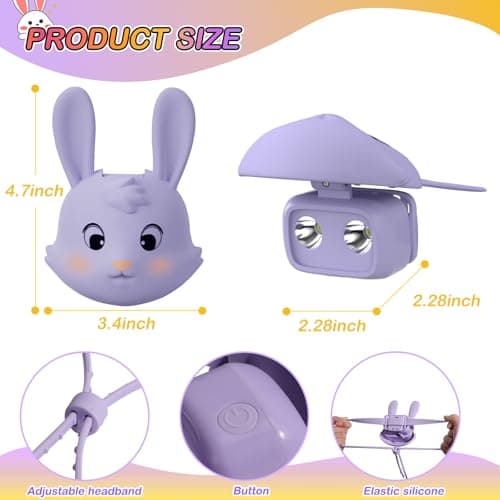 head torch rechargeable，kids head torch with bunny shaped，Silicone LED Headlamp with 3 Lighting Modes & Flashing,USB Rechargeable head light for Cycling Running Camping for Kids ,Gift for Girl and Boy — view 6