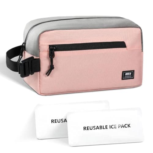 MIER Freezable Lunch Bag for Kids with Bulit-in Ice Packs, Pink/Grey, 3L