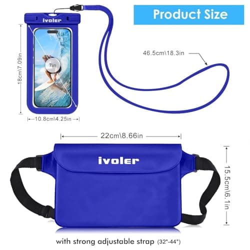 ivoler [2 Pack Waterproof Phone Case & Pouch Set, IPX8 Dry Bag with Waist Strap for Beach, Swimming, Kayaking, Fits iPhone 17 16 15 Pro Max, Samsung S26 S25 Ultra, Up to 7.0" - Sapphire Blue — view 2
