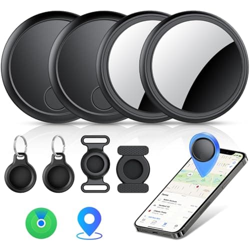 Air Tracker Tags 4 pack Black,Bluetooth Tracker Works with Apple Find My APP (iOS Only) Replaceable Battery Last 2 Year, IP68 Waterproof,100dB Sound,Item Locator for Keys/Luggages/Suitcases
