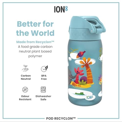 Ion8 Kids Water Bottles, 350ml/12oz, BPA Free, Leakproof, Dishwasher Safe, Easy Open, Secure Lock, Small Boys & Girls Water Bottle,Kids Drinks Bottle for Spill-free Drinking, Blue, Safari — view 5