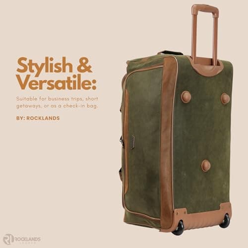 Rocklands® Lightweight Suede Wheeled Holdall Trolley Suitcase Medium Duffle Travel Bag with Telescopic Handle (Medium - 28" (H72xW37xD36 cm), Green) — view 6