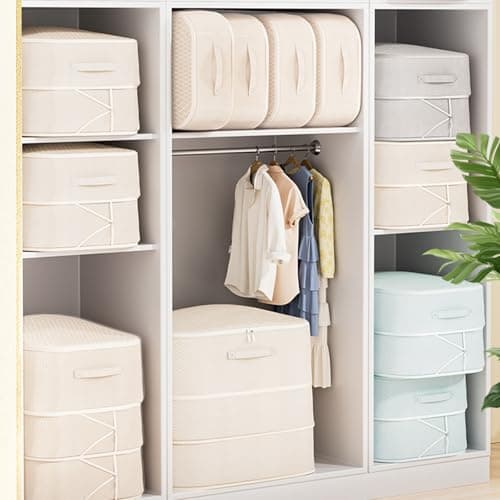 Space Saving Compression Storage Bags, 2 Pack Large Compression Packing Cubes, 3-Layer Space Saver Bags, Compress 136L to 68L for Comforters, Clothes, Pillow, Blankets, Bedding, Moving, Dorm, Beige — view 6