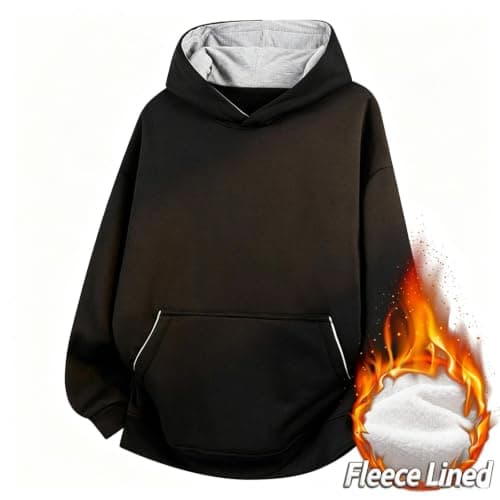 Men's Fleece Lined Hoodie Oversized Contrast Pullover Winter Coat — view 4
