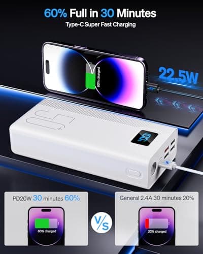 Power Bank 50000mAh：22.5W Fast Charging External Battery with Large Capacity and 5 Outputs & 3 Inputs-Black Power Bank 50000mAh — view 3