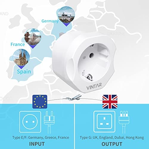VINTAR EU to UK Plug Adapter 2 Pack, 2 Pin to 3 Pin Adapter Plug UK, White — view 2