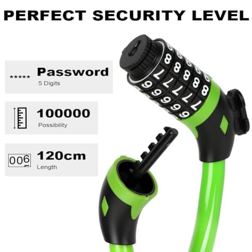 Ainiv Bike Lock, High Security 5-Digit Combination Coiling Cable Lock, 1.2mx12mm, Heavy Duty Bike Lock with Mounting Bracket, for Bike, Motorbike, Scooter, Gate, Fence, Green — view 4