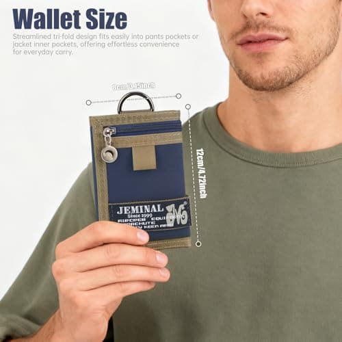 BWBIKE Men's Tri-fold Canvas Wallet, Boy Outdoor Keychain Wallets, Compact Design for Everyday Use, Sports & Travel — view 5