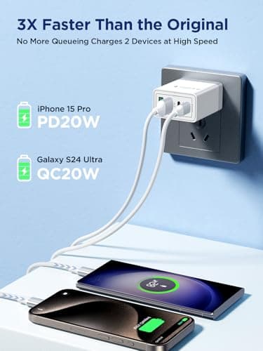 USB C Plug 2Pack, 4-Port 40W USB C Charger Plug UK Dual Port PD Power Adapter+QC Wall Charger Multiport Mains Type C Charging Plug for iPhone 16 15 14 13 12 11 Pro Max Plus,Samsung, iPad, AirPods — view 2