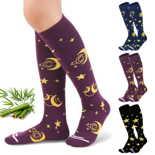 KKuSoxyy 3 Pairs Bamboo Compression Socks for Women Soft Flight Socks Moisture Wicking Knee High Cushioned Travel Socks for Long Flight Nurse Pregnancy 15–20mmHg S-M — view 2