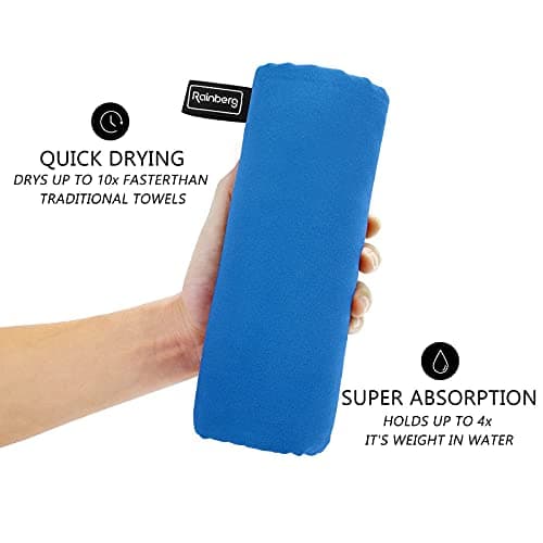 Rainberg Microfiber Towel (180x90cm), Large Gym Towel, Quick Dry Towel – Fast Drying, Super Absorbent, Ultra Compact, Lightweight, Great for Camping, Gym, Beach & Swimming (Blue) — view 3